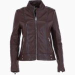 Women's Leather Biker Jacket Brown Lahaina