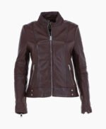 Women's Leather Biker Jacket Brown Lahaina