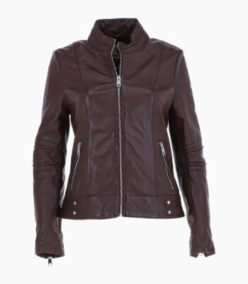 Women's Leather Biker Jacket Brown Lahaina