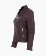 Women's Leather Biker Jacket Brown Lahaina