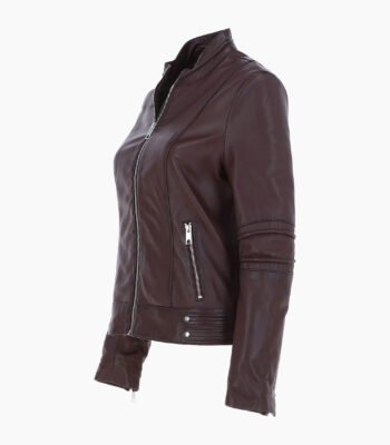 Women's Leather Biker Jacket Brown Lahaina