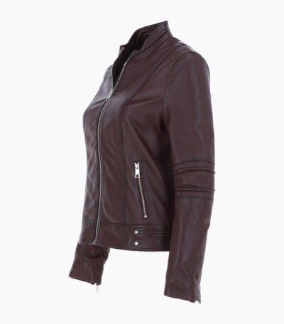 Women's Leather Biker Jacket Brown Lahaina