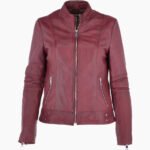 Women's Leather Biker Jacket Claret Lahaina
