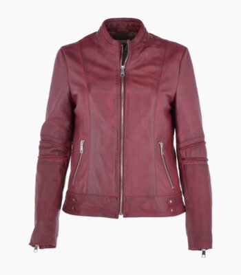 Women's Leather Biker Jacket Claret Lahaina