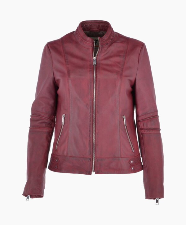 Women's Leather Biker Jacket Claret Lahaina