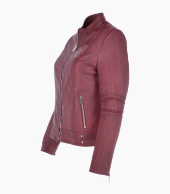 Women's Leather Biker Jacket Claret Lahaina