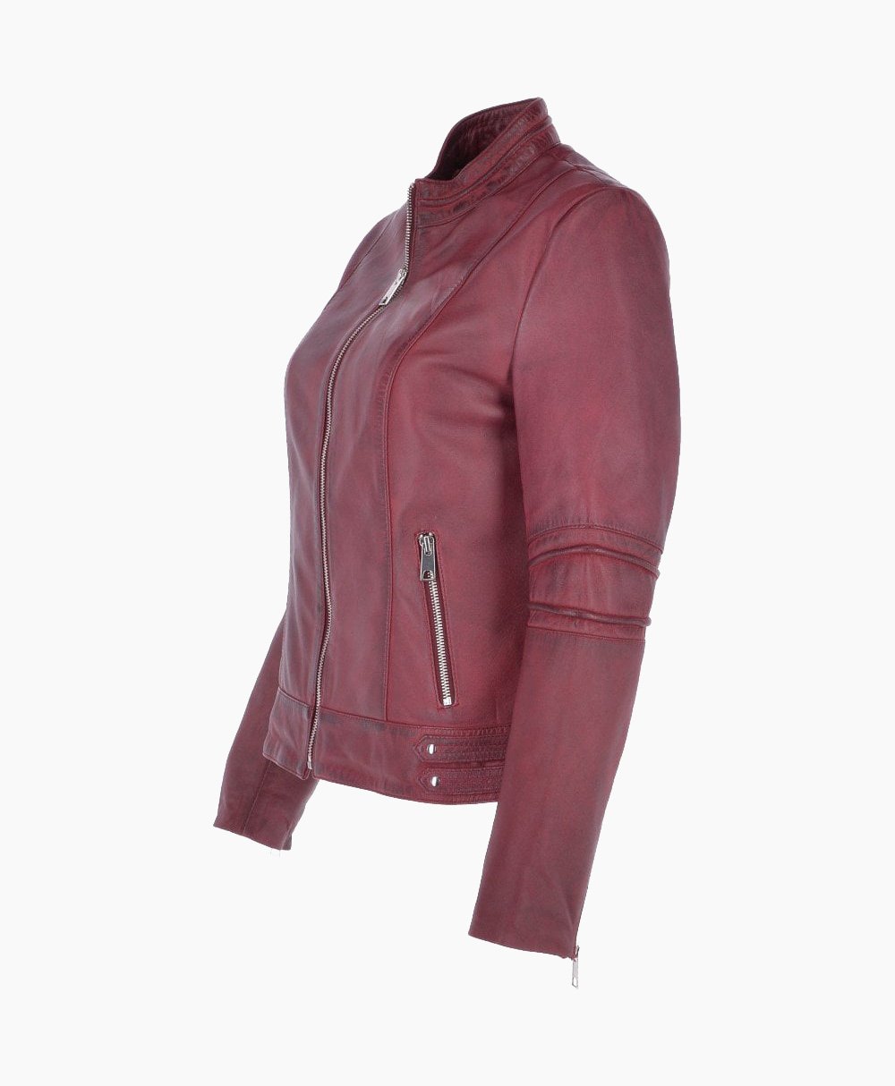 Women's Leather Biker Jacket Claret Lahaina Women's Leather Biker Jacket Claret Lahaina