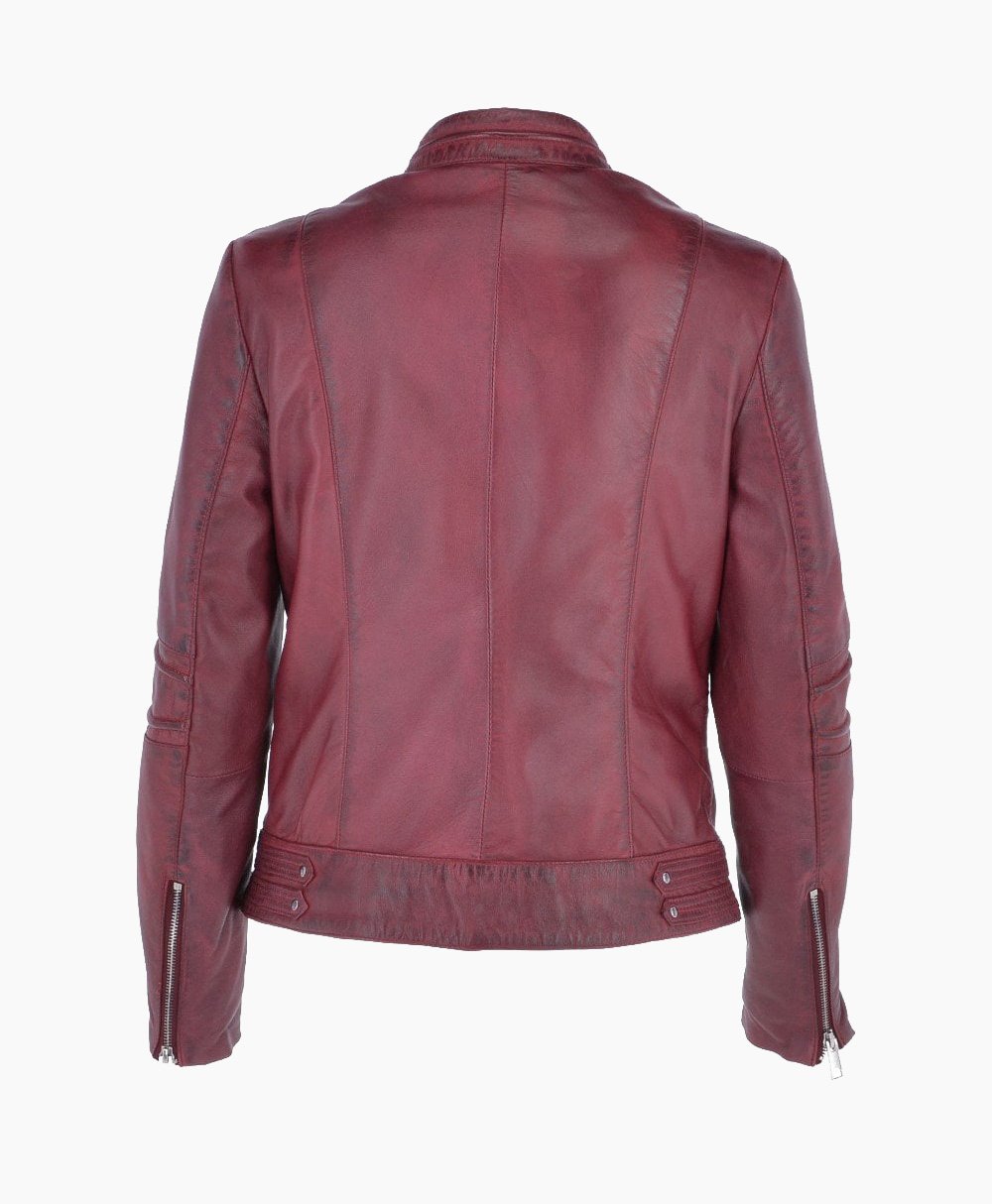 Women's Leather Biker Jacket Claret Lahaina Women's Leather Biker Jacket Claret Lahaina