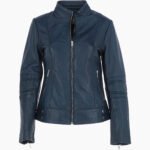 Women's Leather Biker Jacket Navy Lahaina