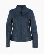 Women's Leather Biker Jacket Navy Lahaina