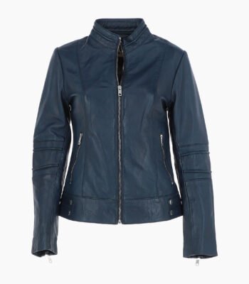 Women's Leather Biker Jacket Navy Lahaina