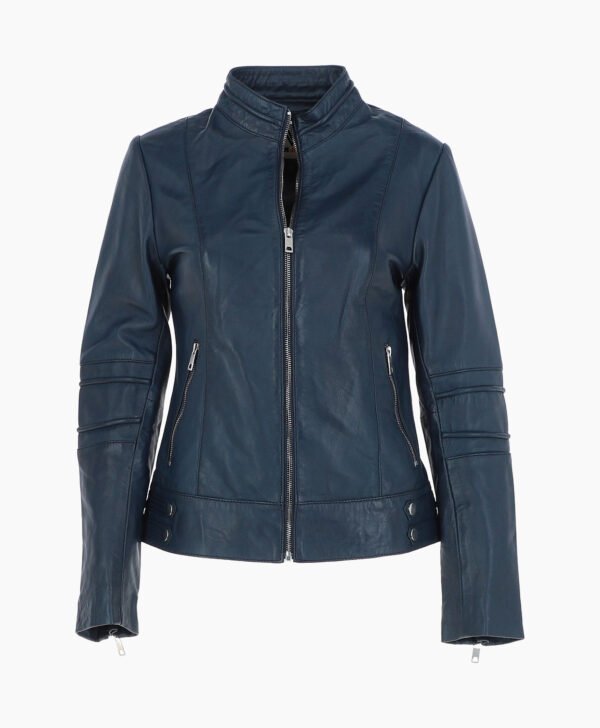 Women's Leather Biker Jacket Navy Lahaina