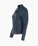 Women's Leather Biker Jacket Navy Lahaina