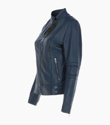 Women's Leather Biker Jacket Navy Lahaina