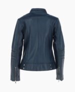 Women's Leather Biker Jacket Navy Lahaina