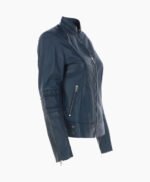 Women's Leather Biker Jacket Navy Lahaina
