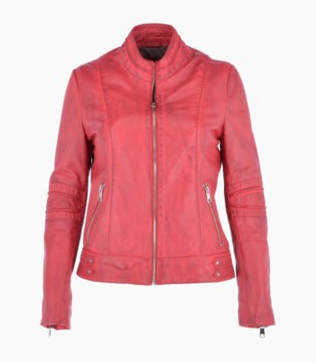 Women's Leather Biker Jacket Raspberry Lahaina