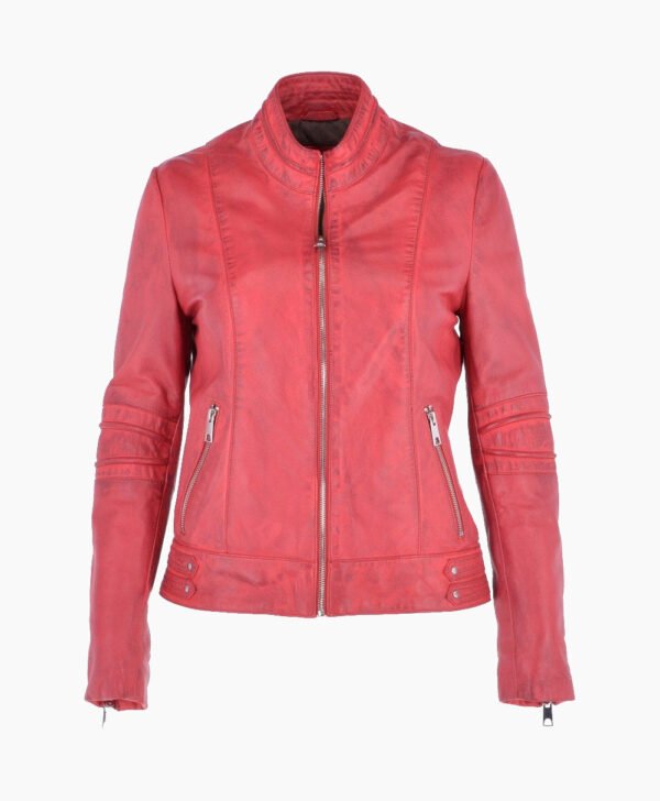 Women's Leather Biker Jacket Raspberry Lahaina