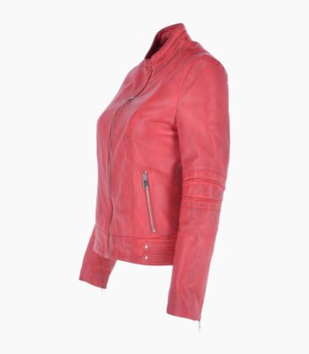 Women's Leather Biker Jacket Raspberry Lahaina