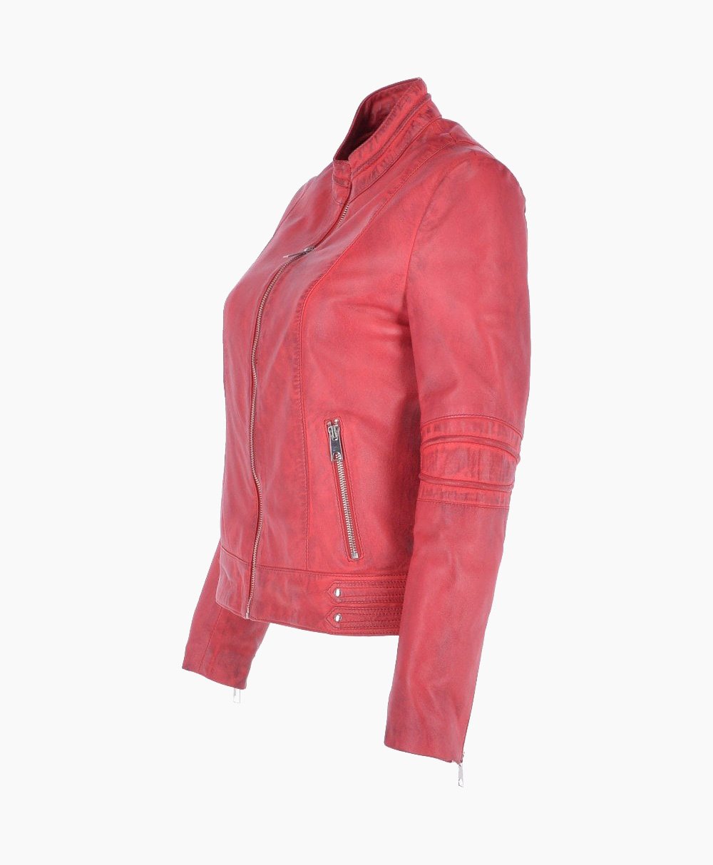 Women's Leather Biker Jacket Raspberry Lahaina Women's Leather Biker Jacket Raspberry Lahaina
