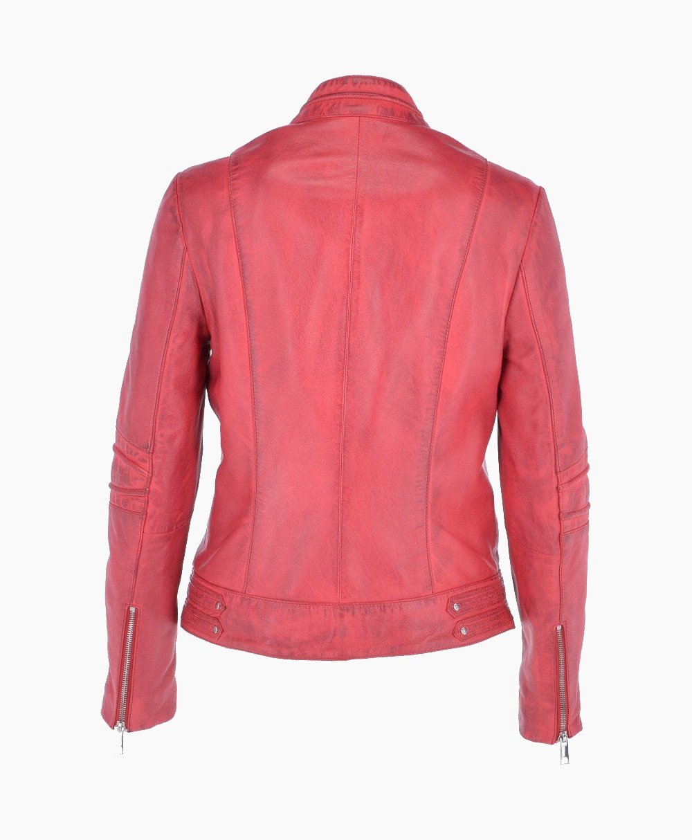 Women's Leather Biker Jacket Raspberry Lahaina Women's Leather Biker Jacket Raspberry Lahaina