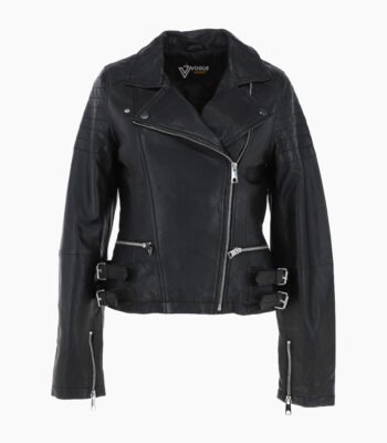 Women's Leather Biker Jacket Black Ottawa