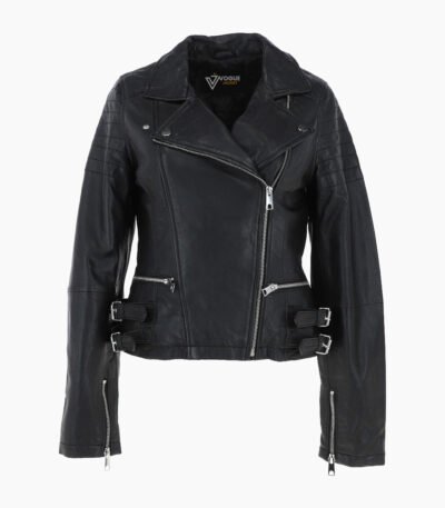 Women's Leather Biker Jacket Black Ottawa