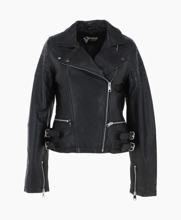 Women's Leather Biker Jacket Black Ottawa