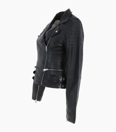 Women's Leather Biker Jacket Black Ottawa