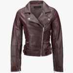 Women's Leather Biker Jacket Burgundy Ottawa