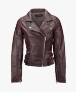 Women's Leather Biker Jacket Burgundy Ottawa