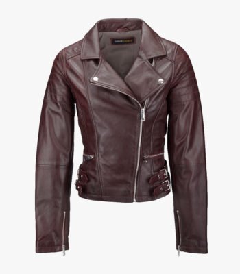 Women's Leather Biker Jacket Burgundy Ottawa