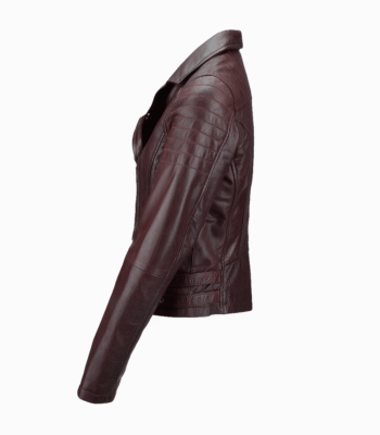 Women's Leather Biker Jacket Burgundy Ottawa