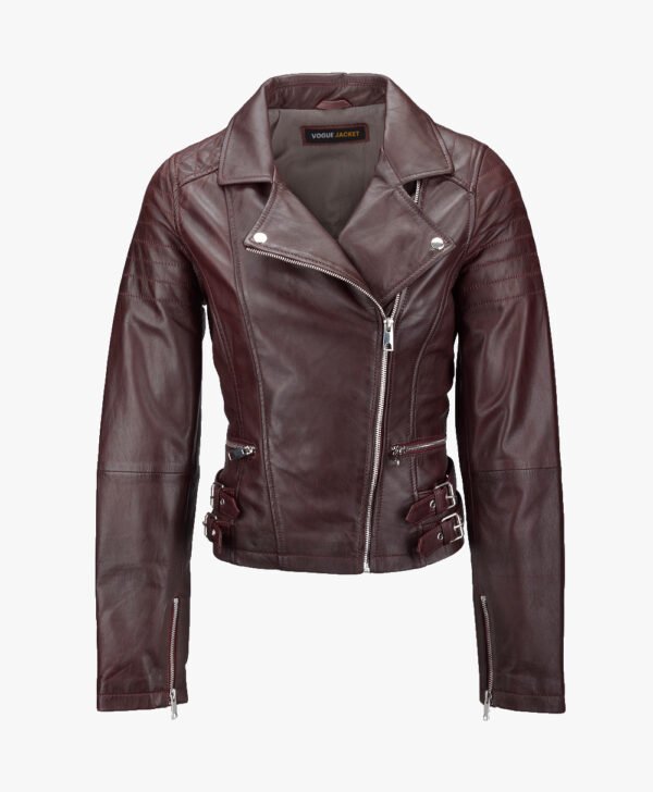 Women's Leather Biker Jacket Burgundy Ottawa