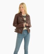 Women's Leather Biker Jacket Burgundy Ottawa