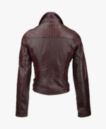 Women's Leather Biker Jacket Burgundy Ottawa