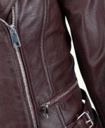 Women's Leather Biker Jacket Burgundy Ottawa