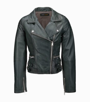 Women's Leather Biker Jacket Green Ottawa