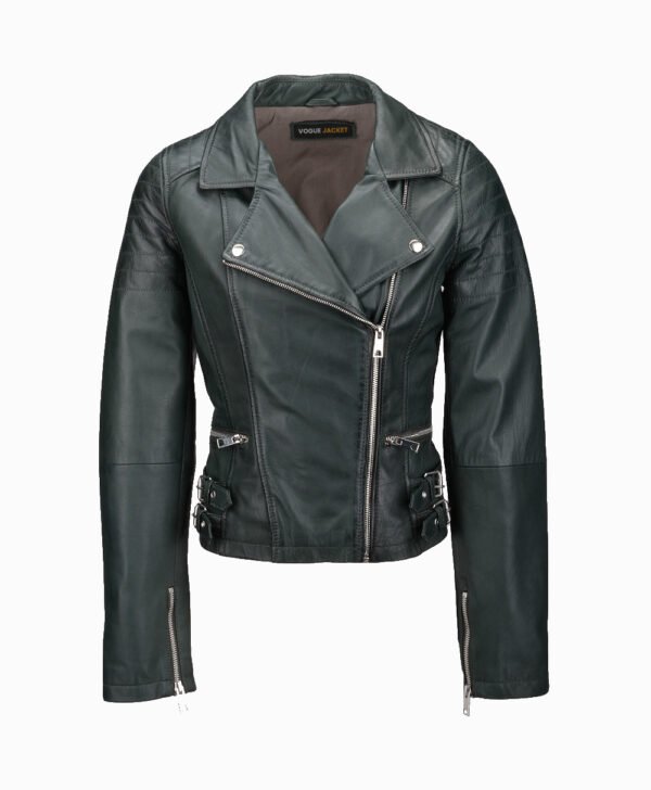 Women's Leather Biker Jacket Green Ottawa