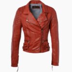 Women's Leather Biker Jacket Red Ottawa