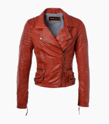 Women's Leather Biker Jacket Red Ottawa