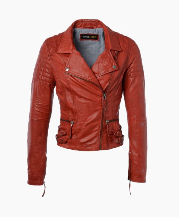 Women's Leather Biker Jacket Red Ottawa