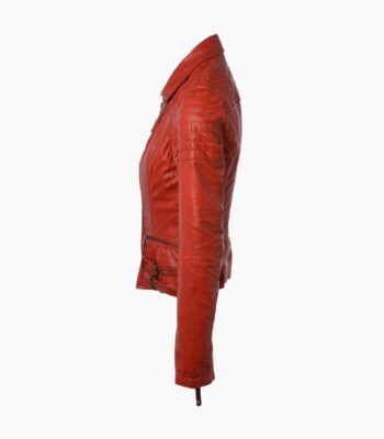 Women's Leather Biker Jacket Red Ottawa