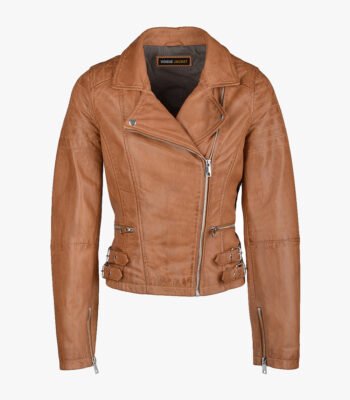 Women's Leather Biker Jacket Tan Ottawa