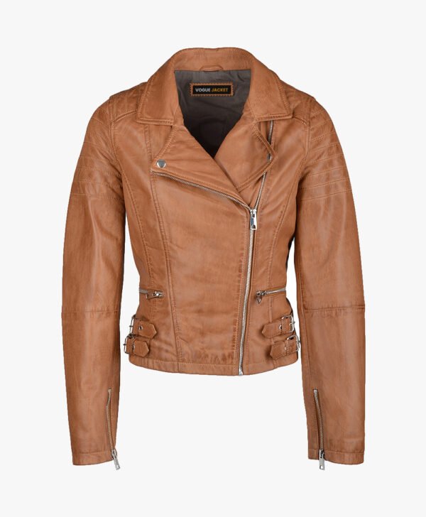 Women's Leather Biker Jacket Tan Ottawa