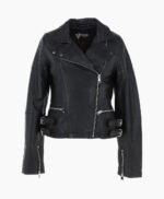 Women's Leather Biker Jacket Black Joliet
