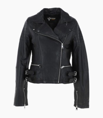 Women's Leather Biker Jacket Black Joliet