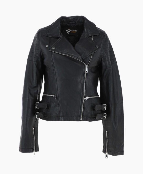 Women's Leather Biker Jacket Black Joliet