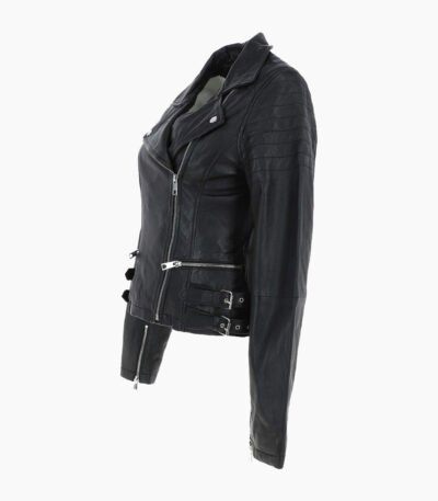 Women's Leather Biker Jacket Black Joliet