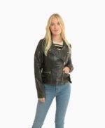 Women's Leather Biker Jacket Black Joliet